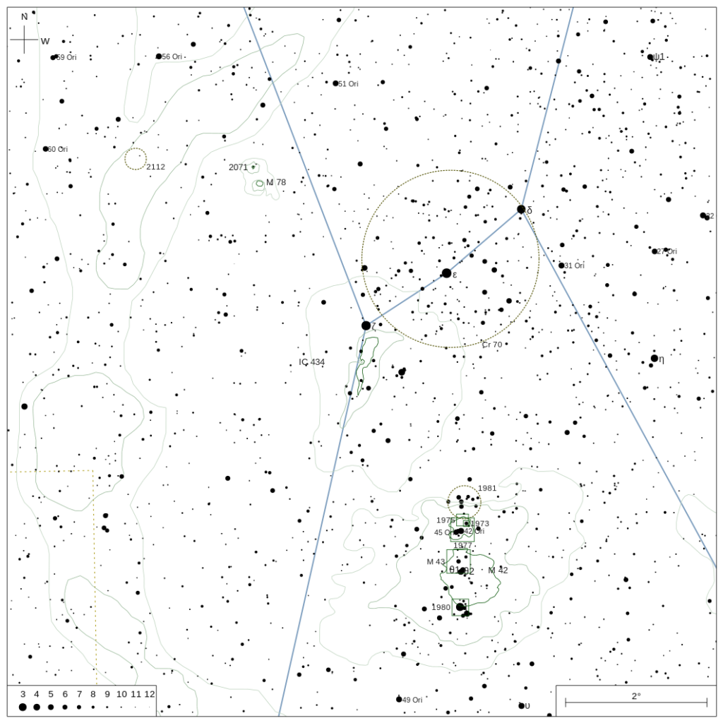 IC 434 - Horsehead Nebula - Sky Chart generated by fchart3