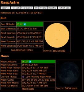 RaspAstroWeb Solar System Information Sheet