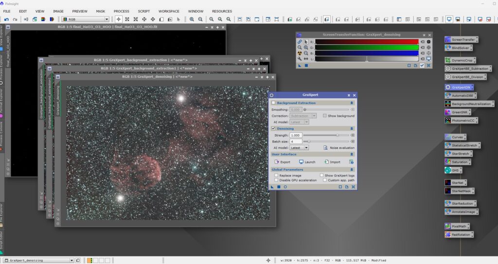 PixInsight Beginner Workflow - Dynamic Crop, GraXpert Background Extraction, GraXpert Denoise.