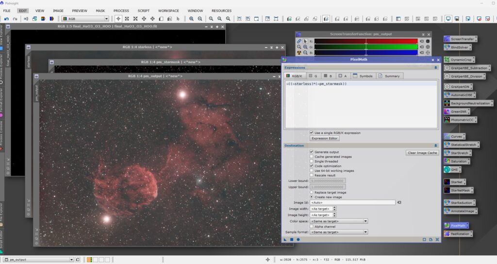 PixInsight Beginner Workflow - Combine Stretched Starless and Stars using PixelMath