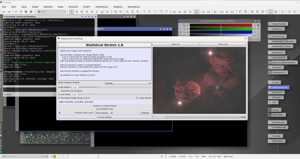 PixInsight Beginner Workflow - SetiAstro Statistical Stretch on Starless Image