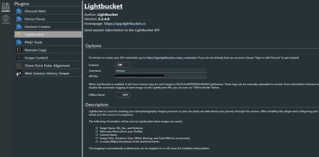 NINA LightBucket Session Tracking Plugin