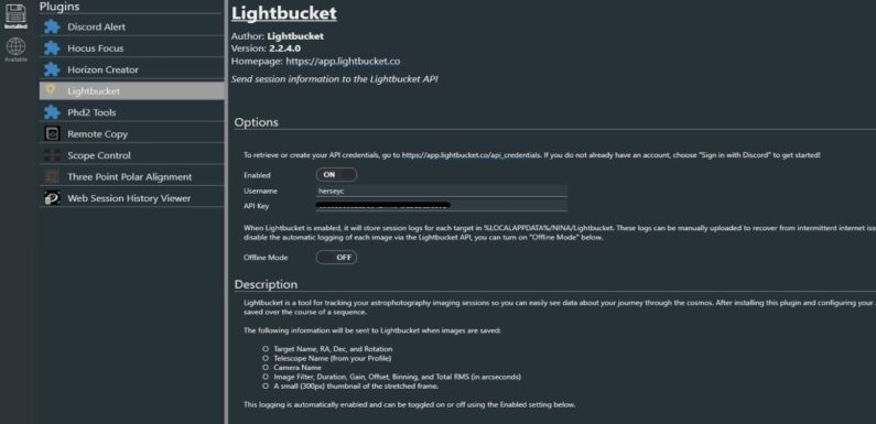 Learning NINA – Lightbucket Session Tracking Plugin