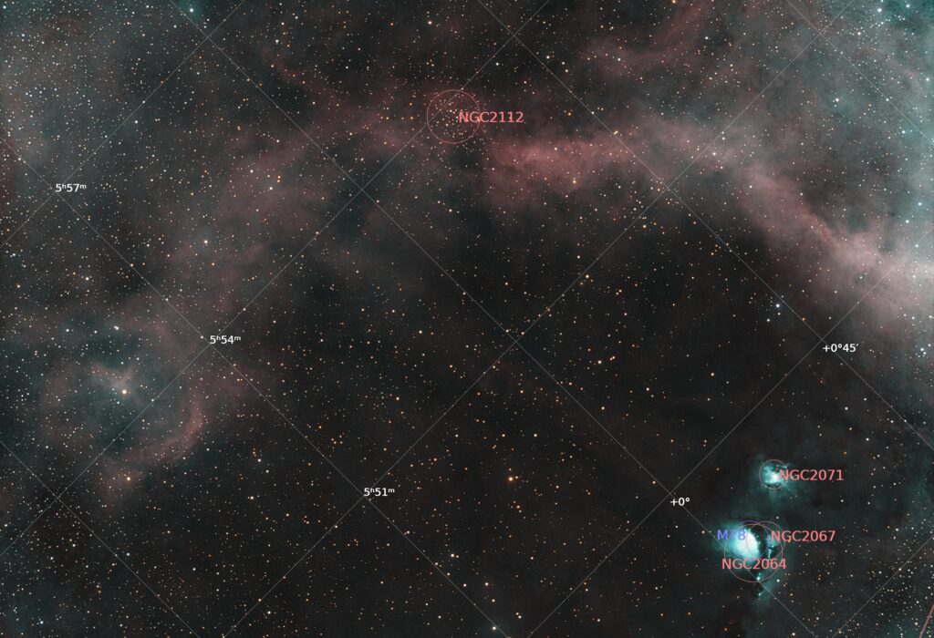 NGC 2112, M 78, Barnard's Loop - 120 x 180 seconds - 01/02/2025 - Annotated