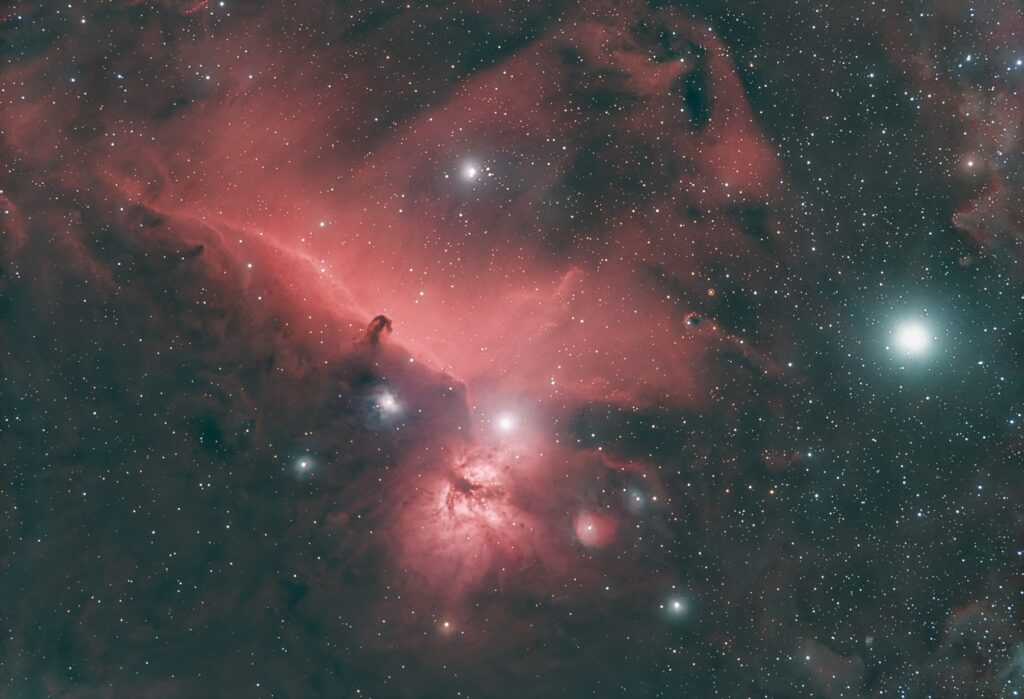 Horsehead Nebula, IC 434, the Flame Nebula, NGC 2024 - 121 x 180 seconds - 01/04/2025