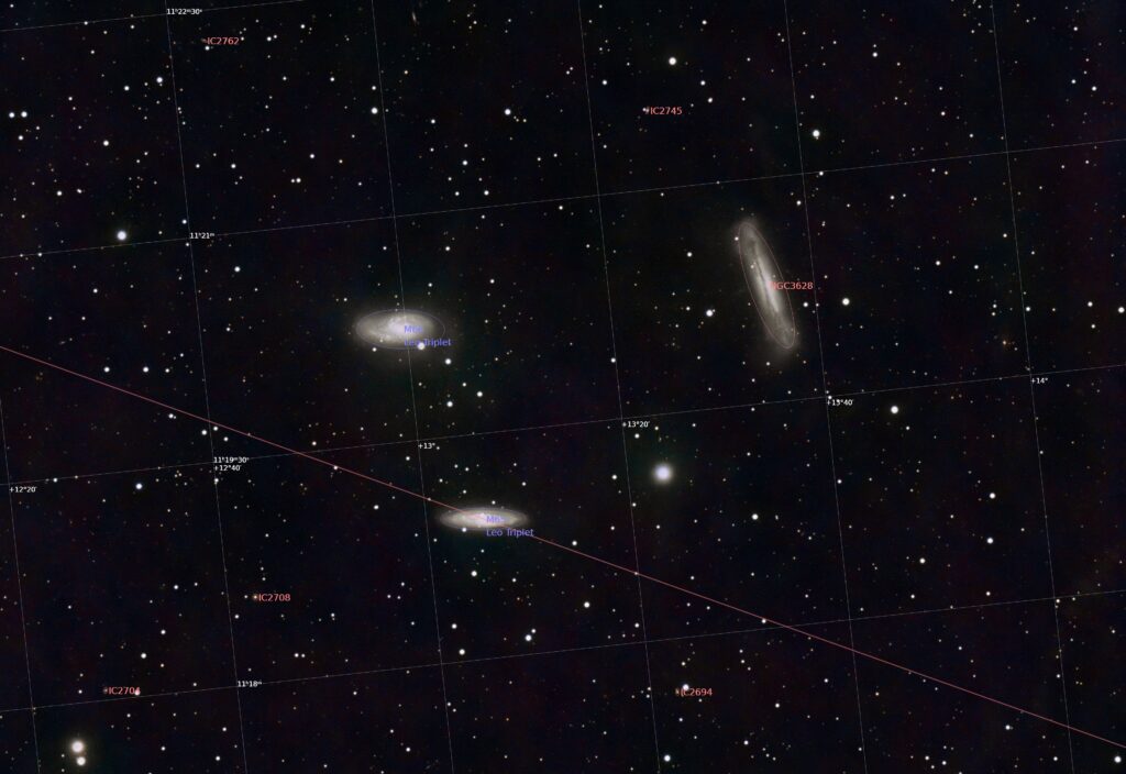 Leo Triplet - M65, M66,. NGC 3628 - 03/03/2025 - Annotated